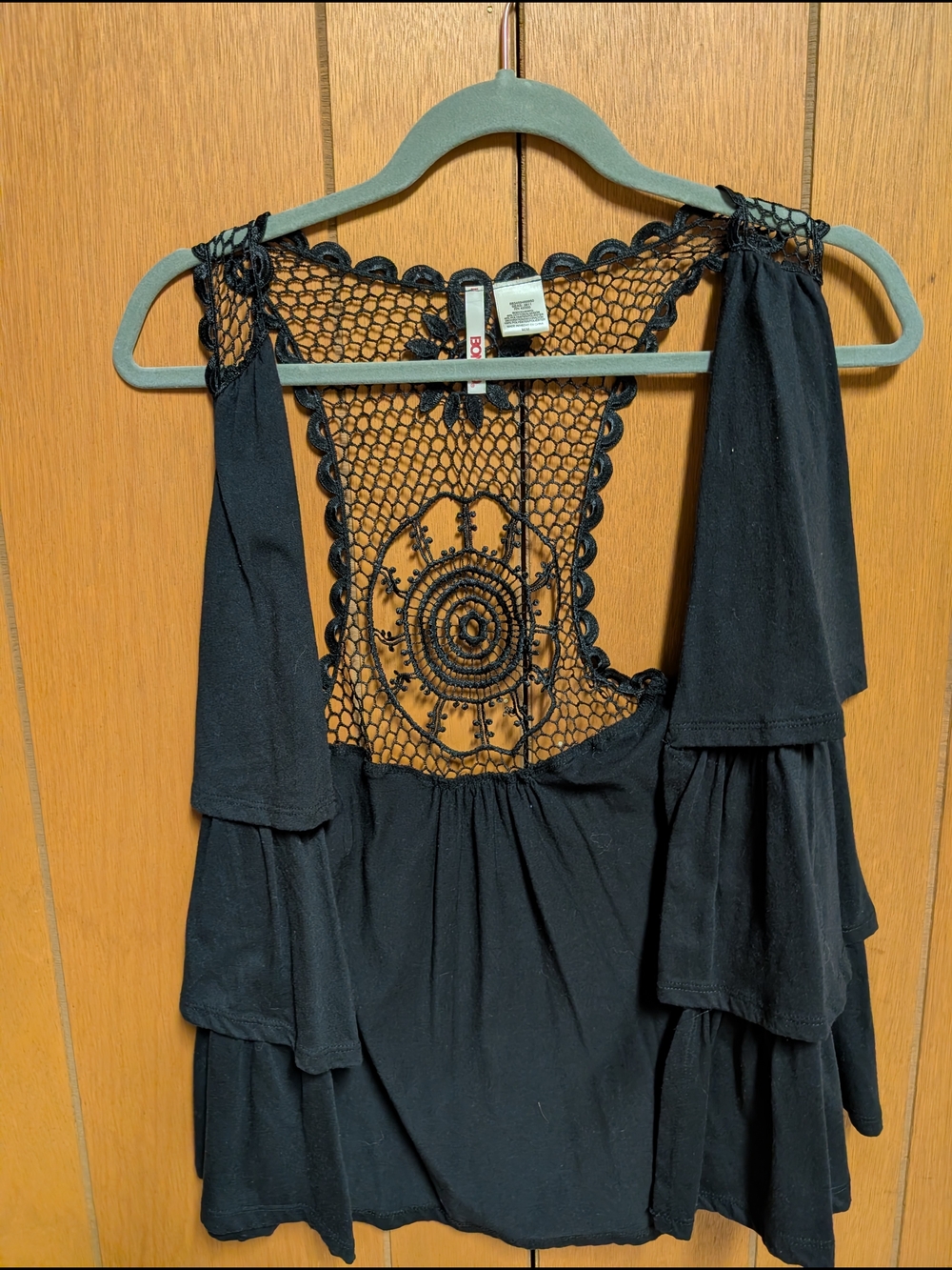 Black Crochet Back Tiered Tank Top